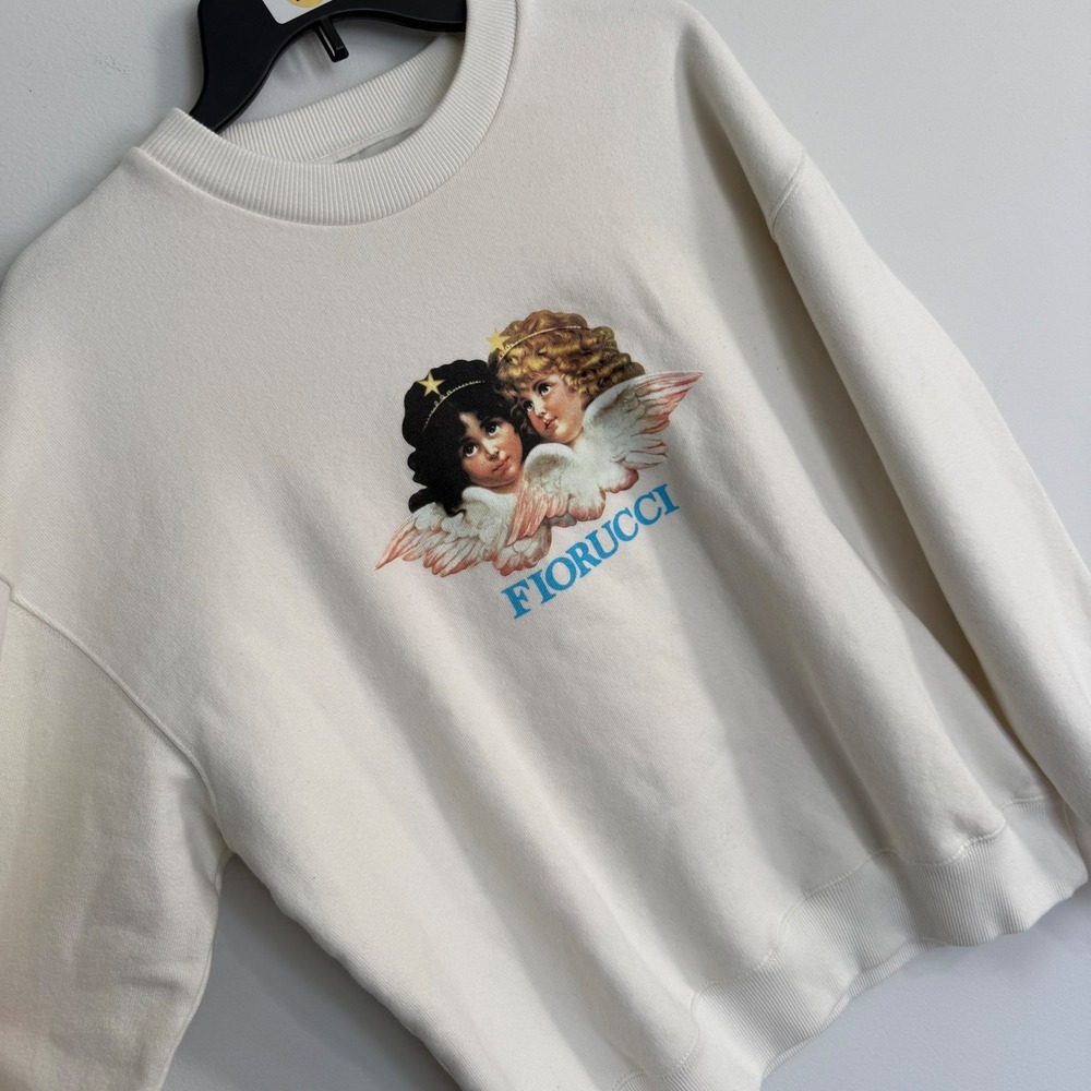 Fiorucci Angels Graphic Sweatshirt Cream White Crewneck Pullover Oversized Small - Picture 6 of 9